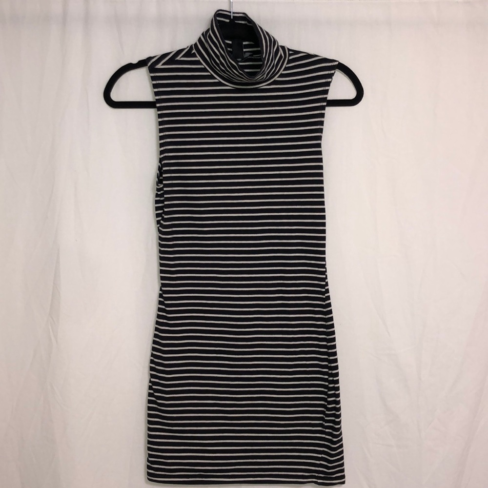 Black & White Strip Turtle Neck Midi Dress
